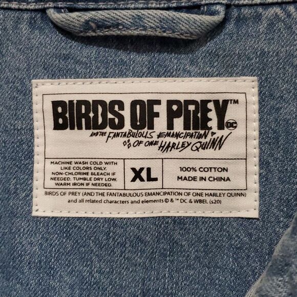 DC Birds of Prey Harley Quinn Denim Jacket with Caution Tape and Flag Detail - Picture 4 of 15